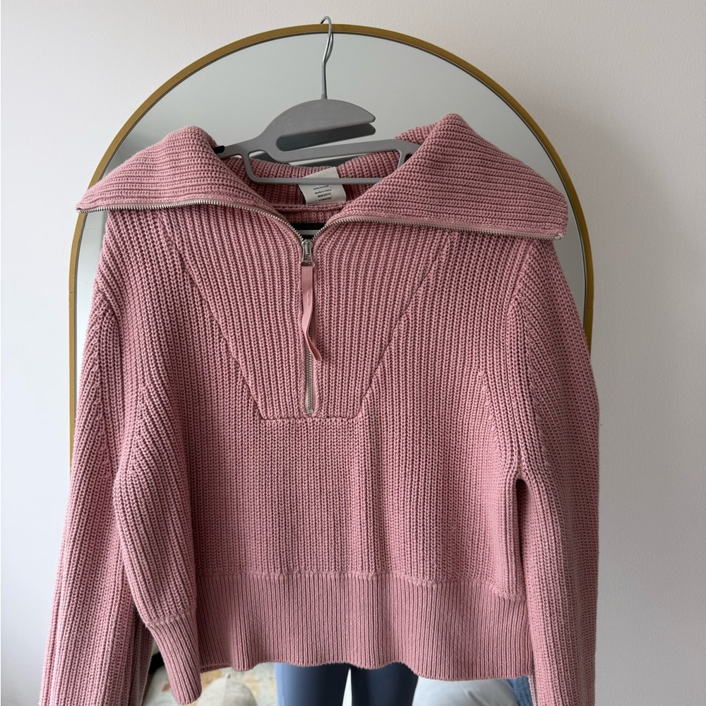 Varley Dusty Pink Cropped Half-Zip Turtleneck Sweater